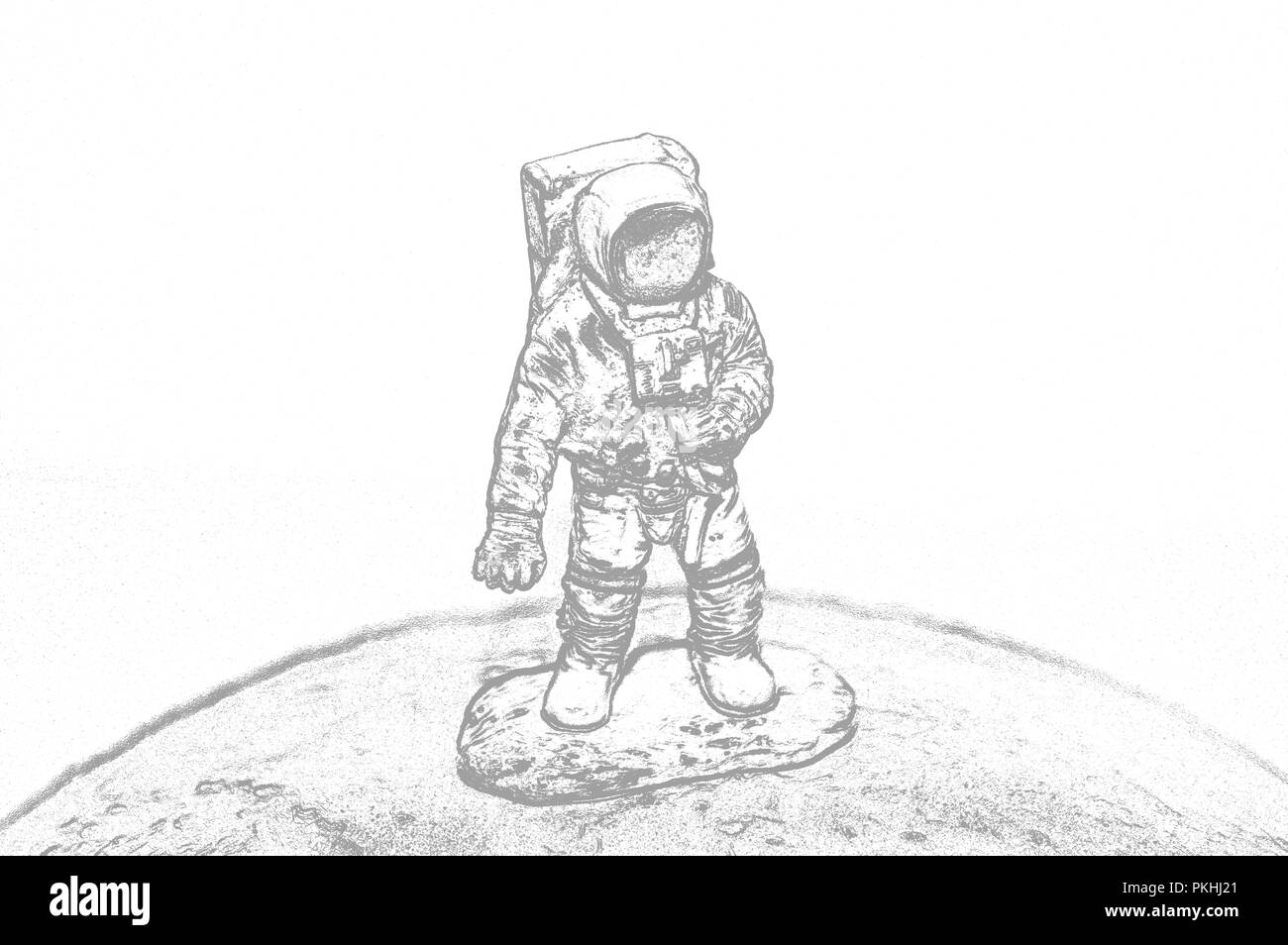 An astronaut on the moon in a space suit. Illustration Stock Photo
