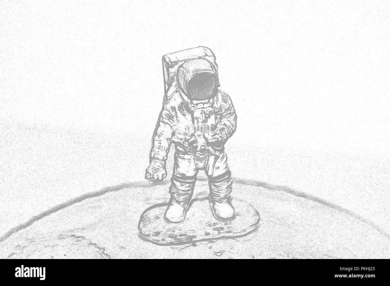 An astronaut on the moon in a space suit. Illustration Stock Photo