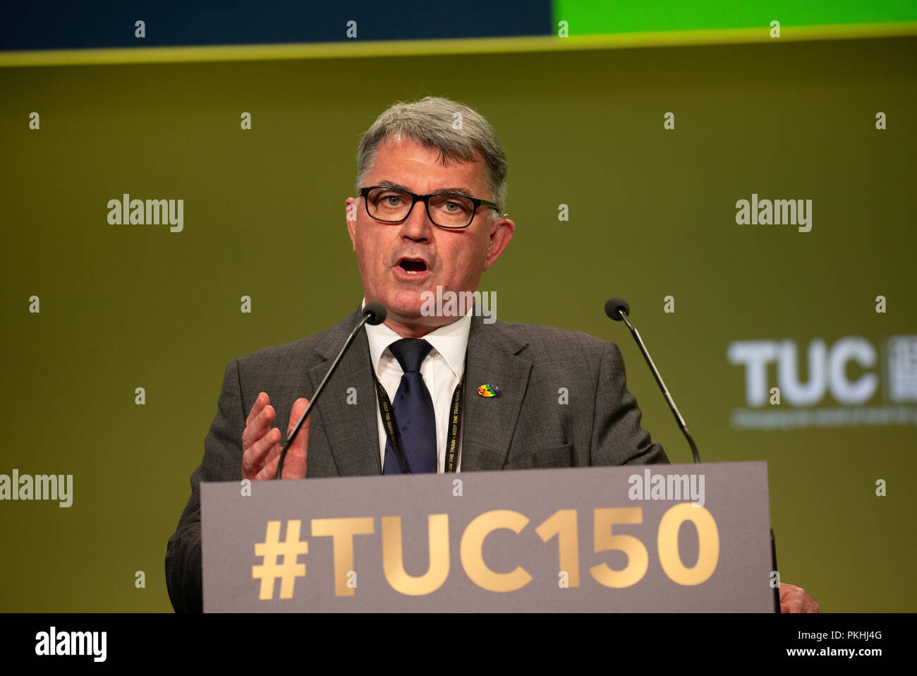 Mick Cash General Secretary Of The National Union Of Rail Maritime And Transport Workers Or The Rmt Speaks At The Tuc Conference In Manchester Stock Photo Alamy