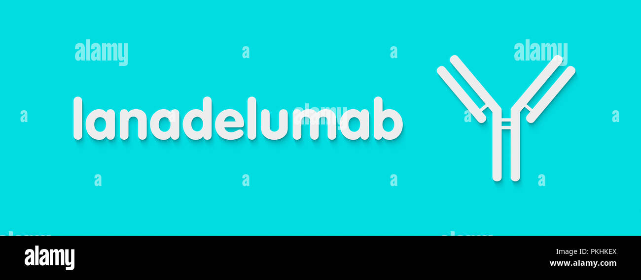 Lanadelumab monoclonal antibody drug. Targets plasma kallikrein