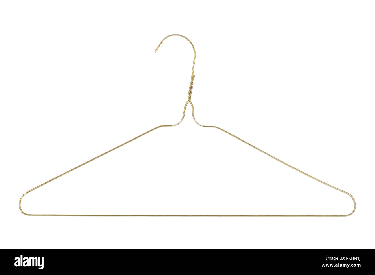 Gold colored wire clothes hanger isolated on a white background Stock Photo