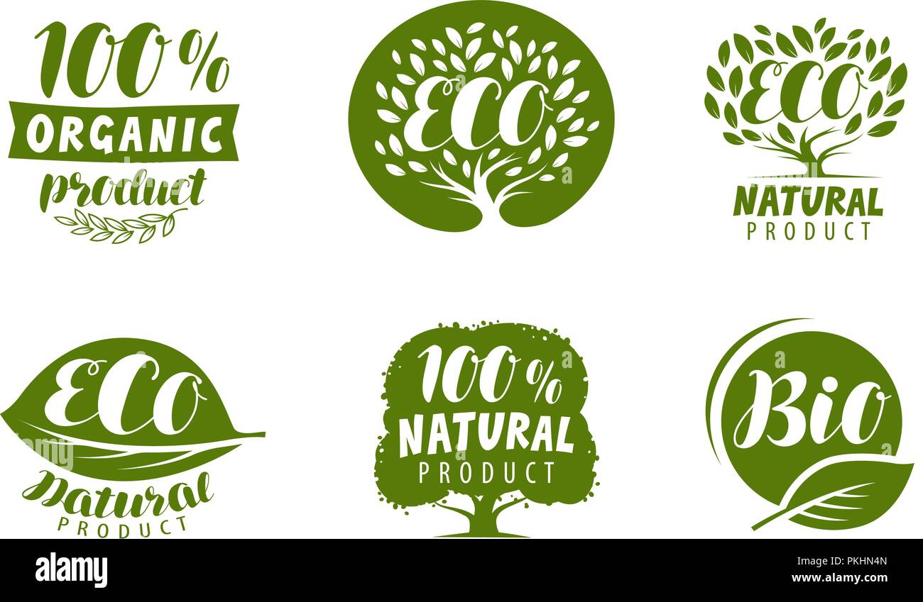 Bio, eco logo or label. Natural, organic product, vector badges set Stock Vector