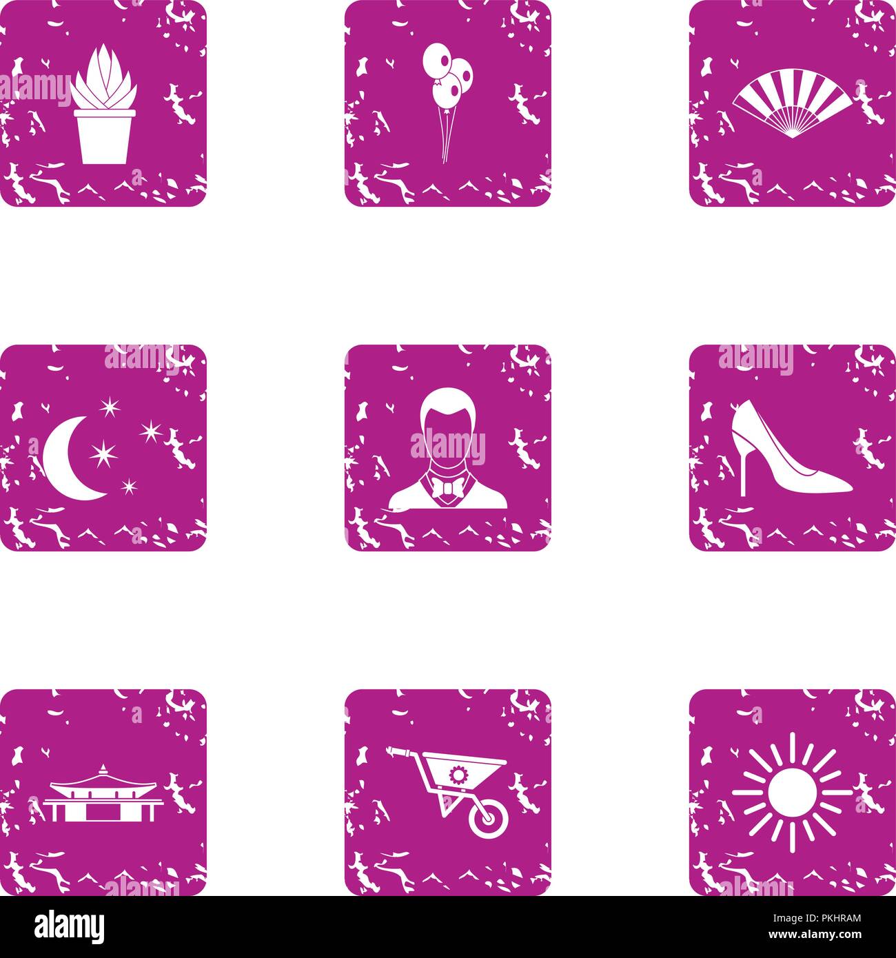 Solar icons set, grunge style Stock Vector