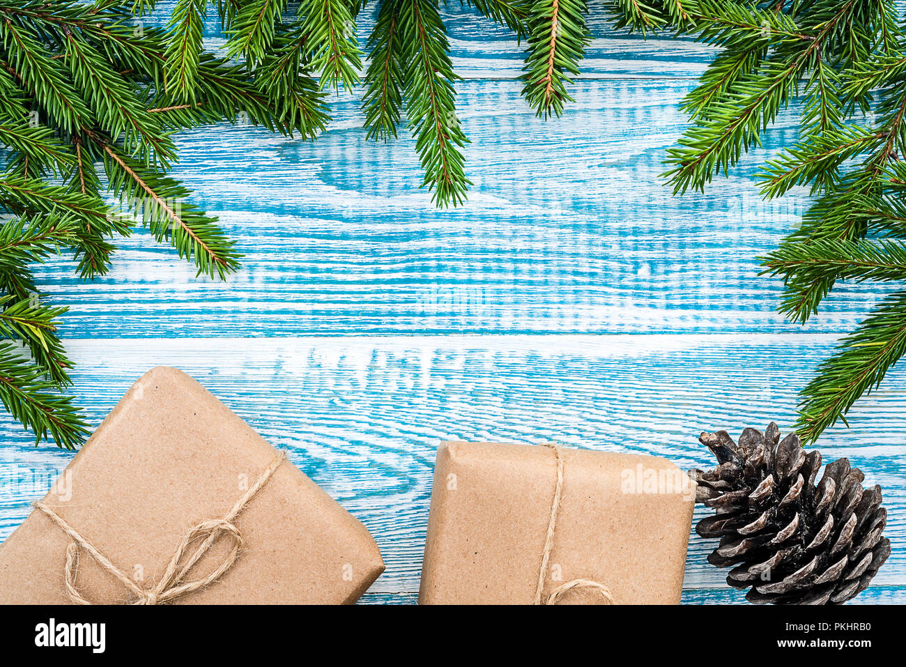 New Year background with fir branches and cones Stock Photo - Alamy