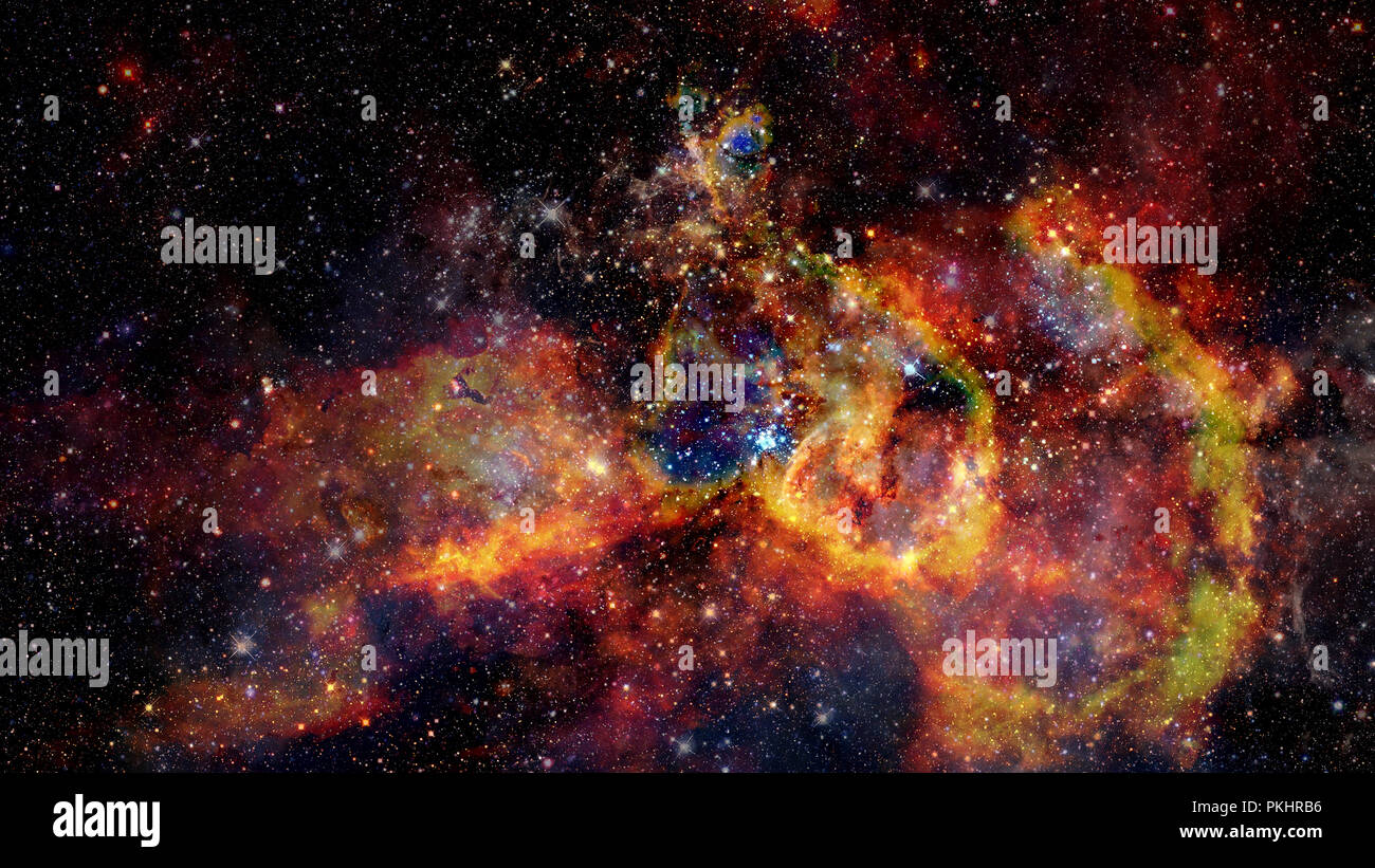 Giant glowing nebula. Space background with red nebula and stars ...