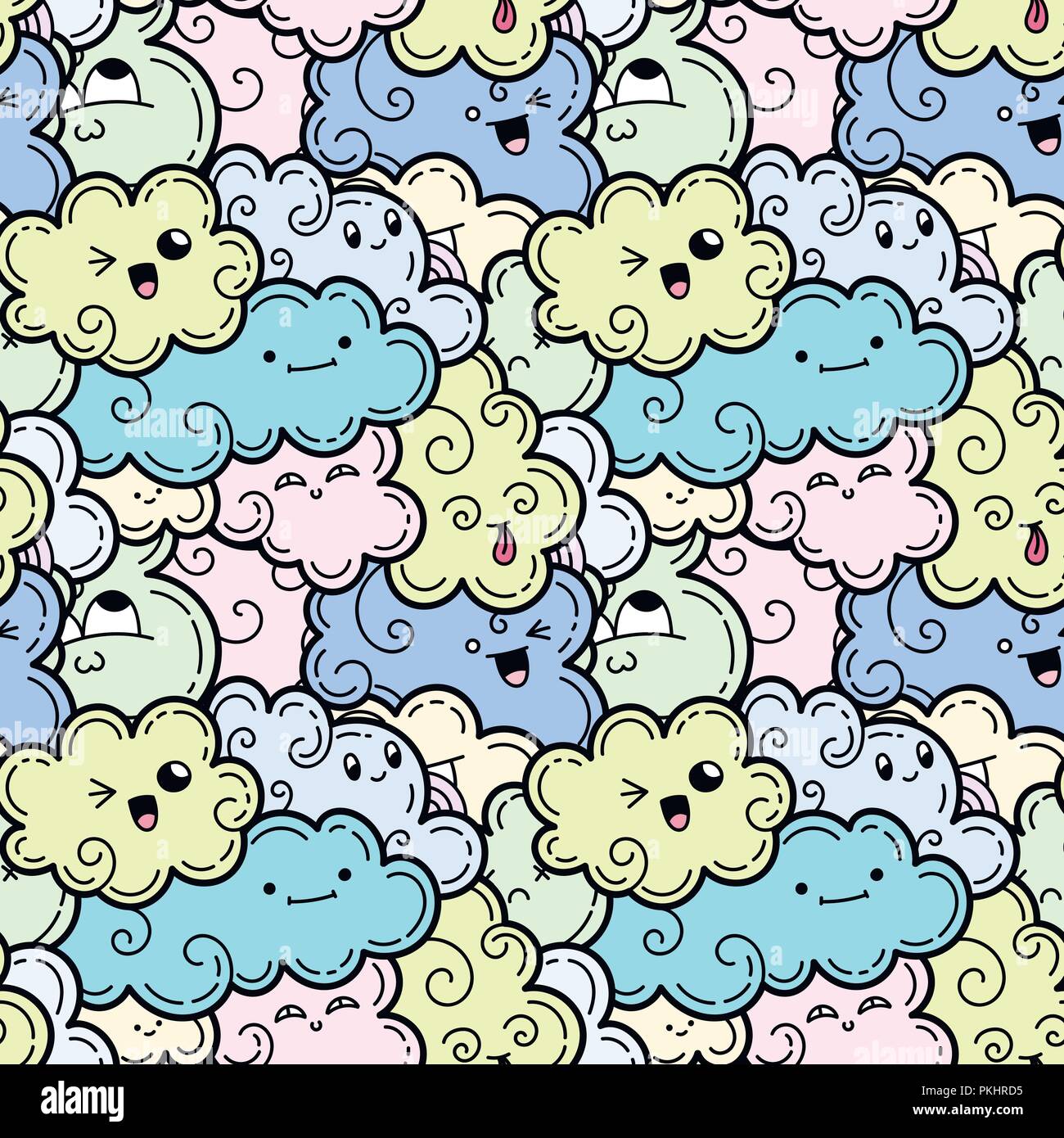 Seamless pattern with funny doodle clouds for prints, designs and ...