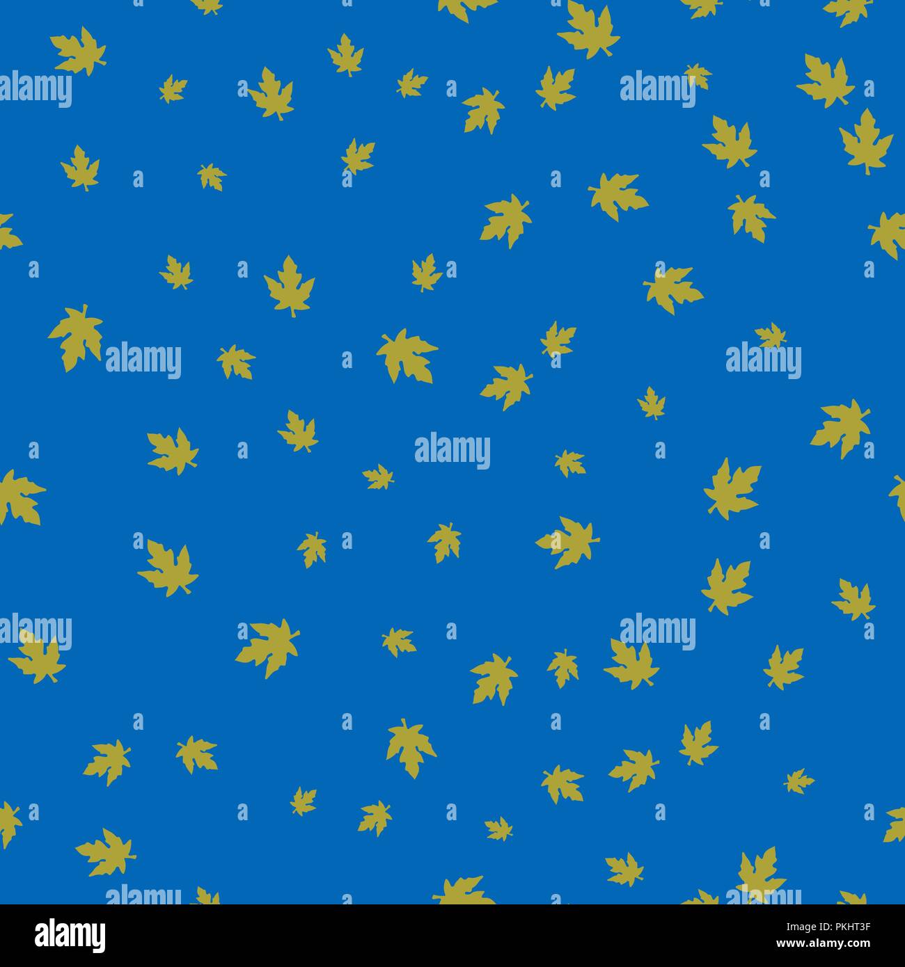 Maple leaf green pattern seamless. Vector illustration. Blue background. Stock Vector