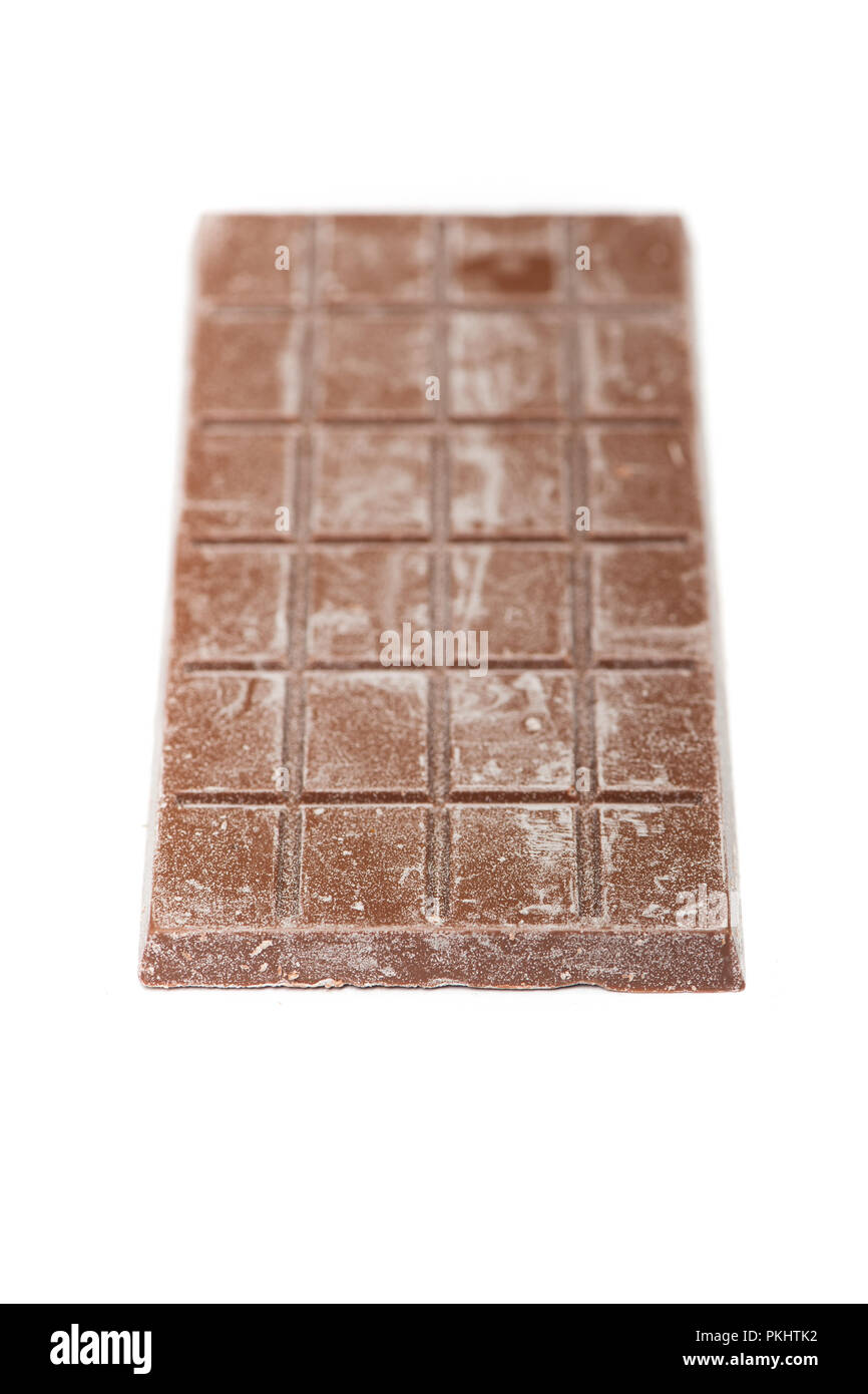 Close up of bad chocolate bar isolated on white background Stock Photo