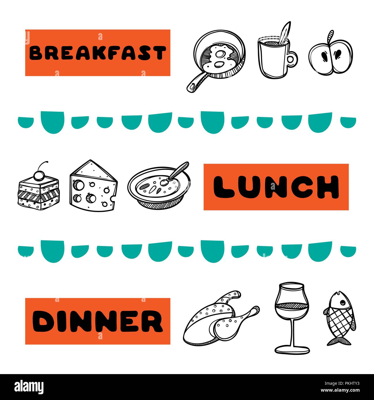 Hand drawn menu for cafe with with food and breakfast, lunch Within Breakfast Lunch Dinner Menu Template
