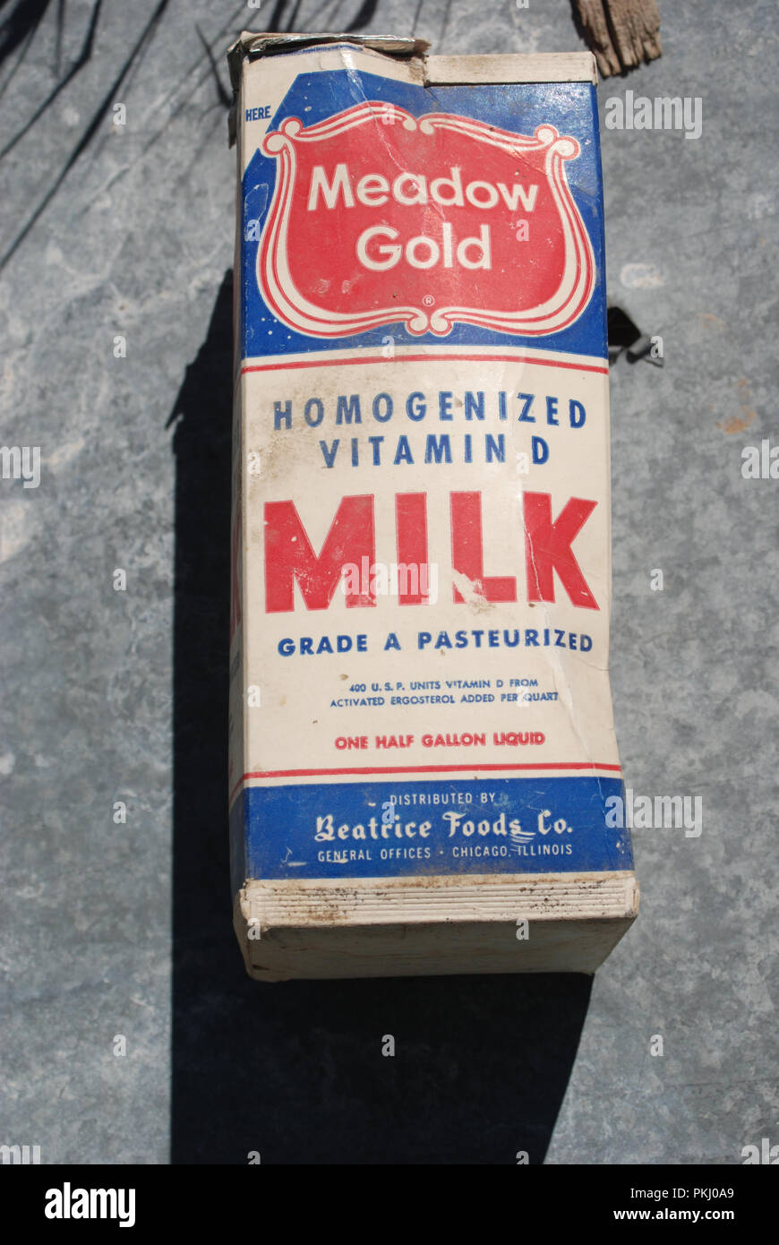 Vintage Meadow Gold milk carton Stock Photo - Alamy