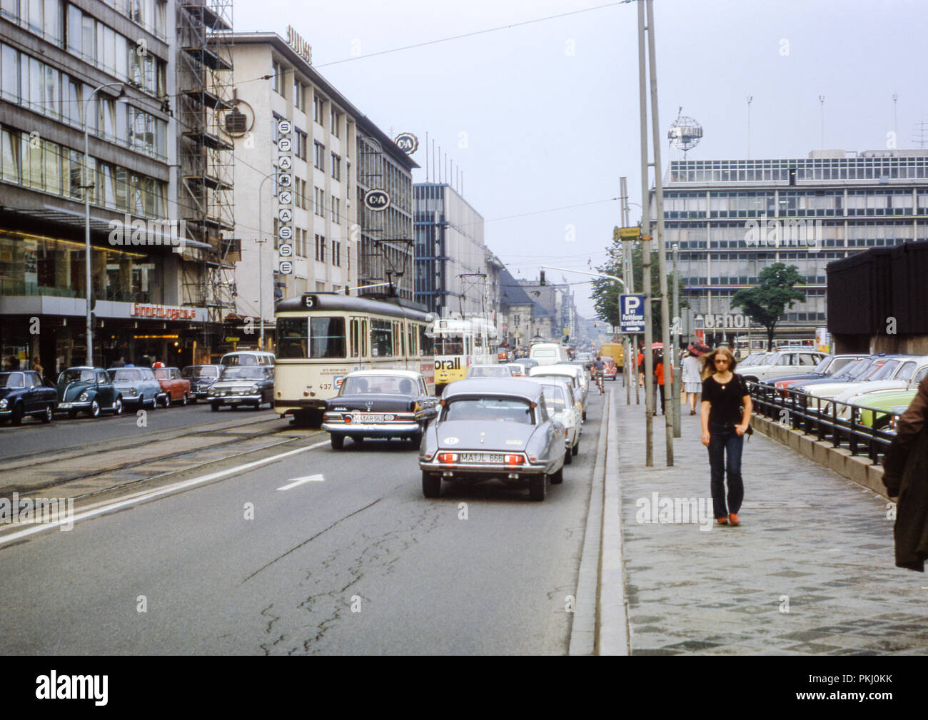 Mannheim, Kurpfalzstraße in August 1973. Original archive image. Stock Photo