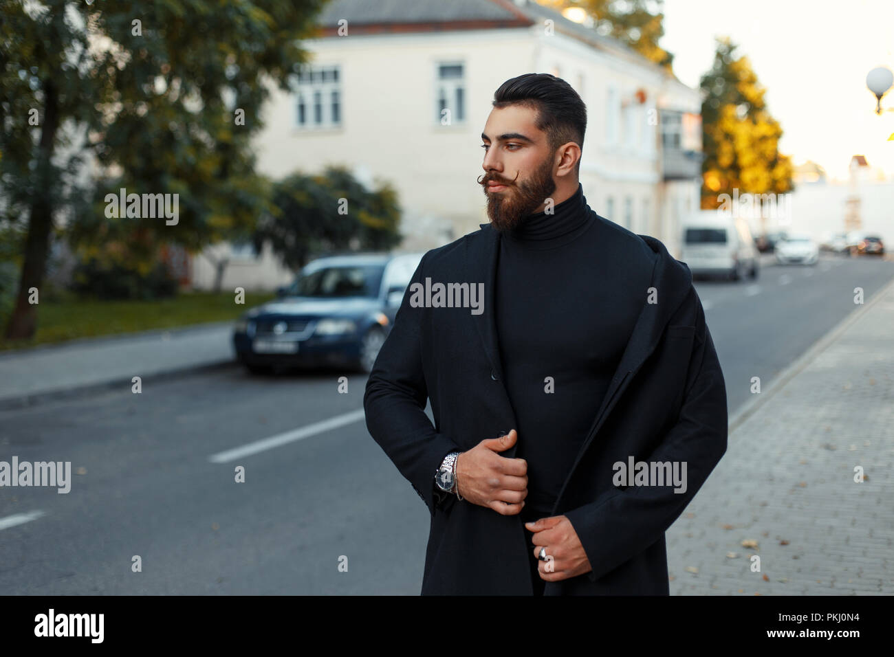 Bearded guy in coat walks hi-res stock photography and images - Alamy