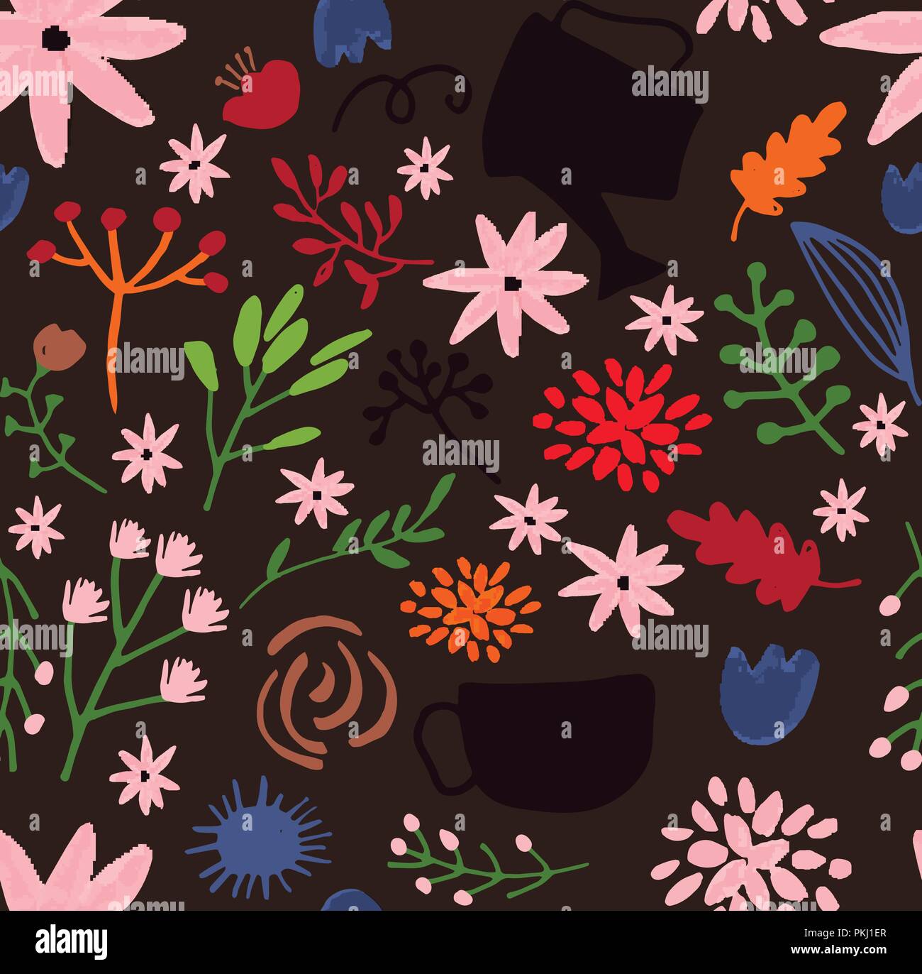 Vector hand drawn floral pattern, delicate flowers Stock Vector