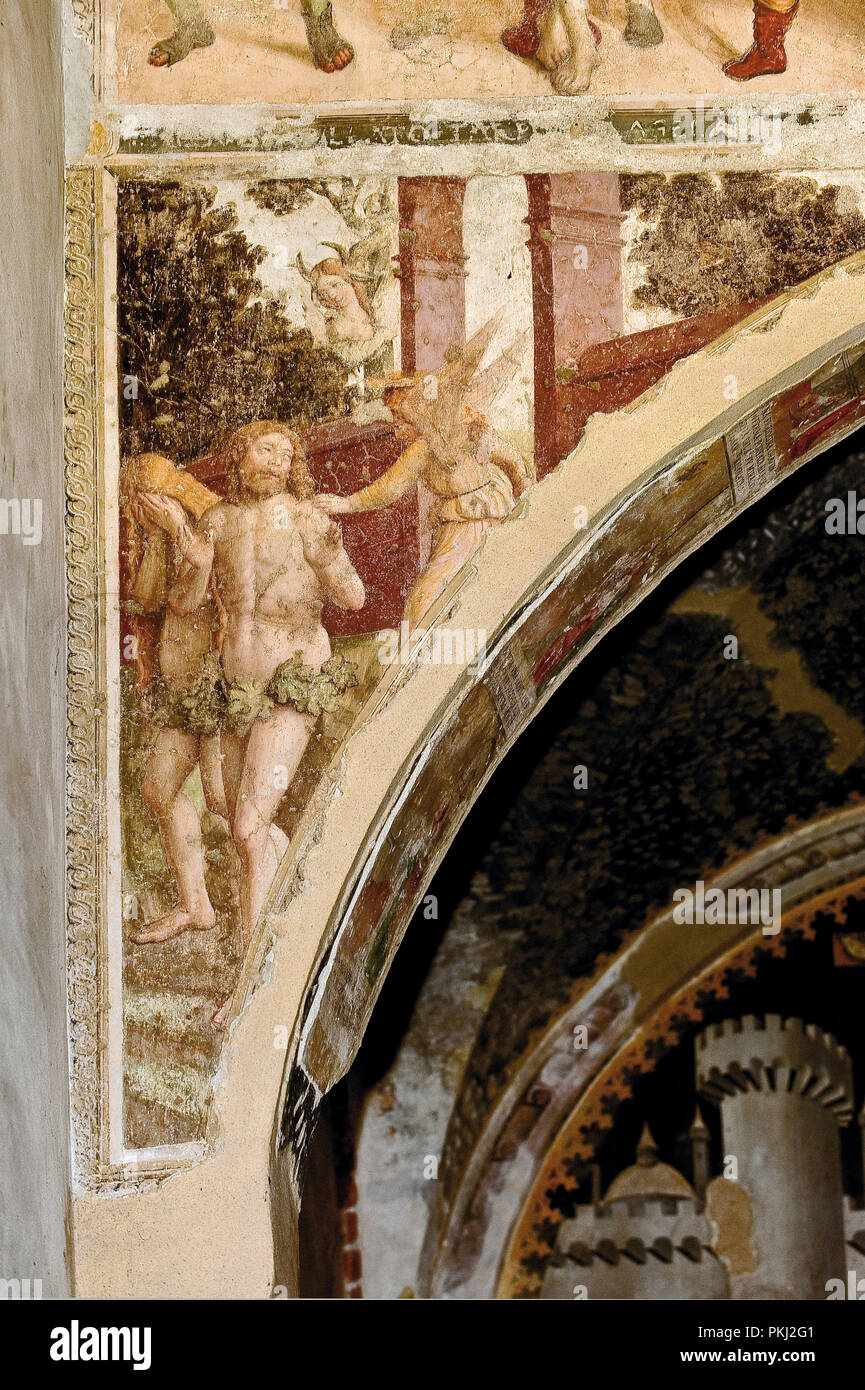 Italy Piedmont Ivrea Church of San Bernardino - interior frescoed - driven out of the eden Stock Photo