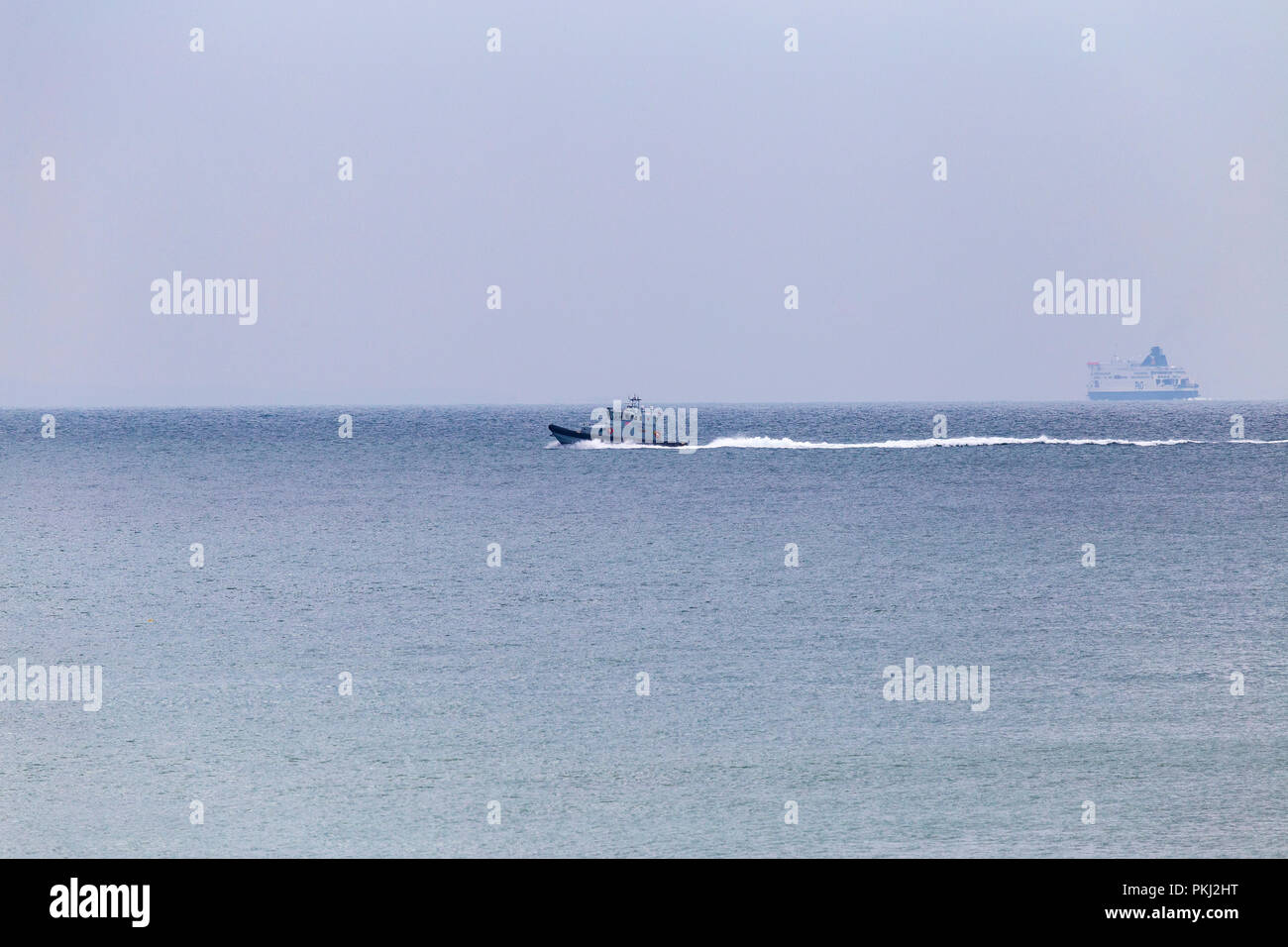 UK Border Force Coastal Patrol Vessel at Speed off St.Margaret's Bay in Kent Stock Photo