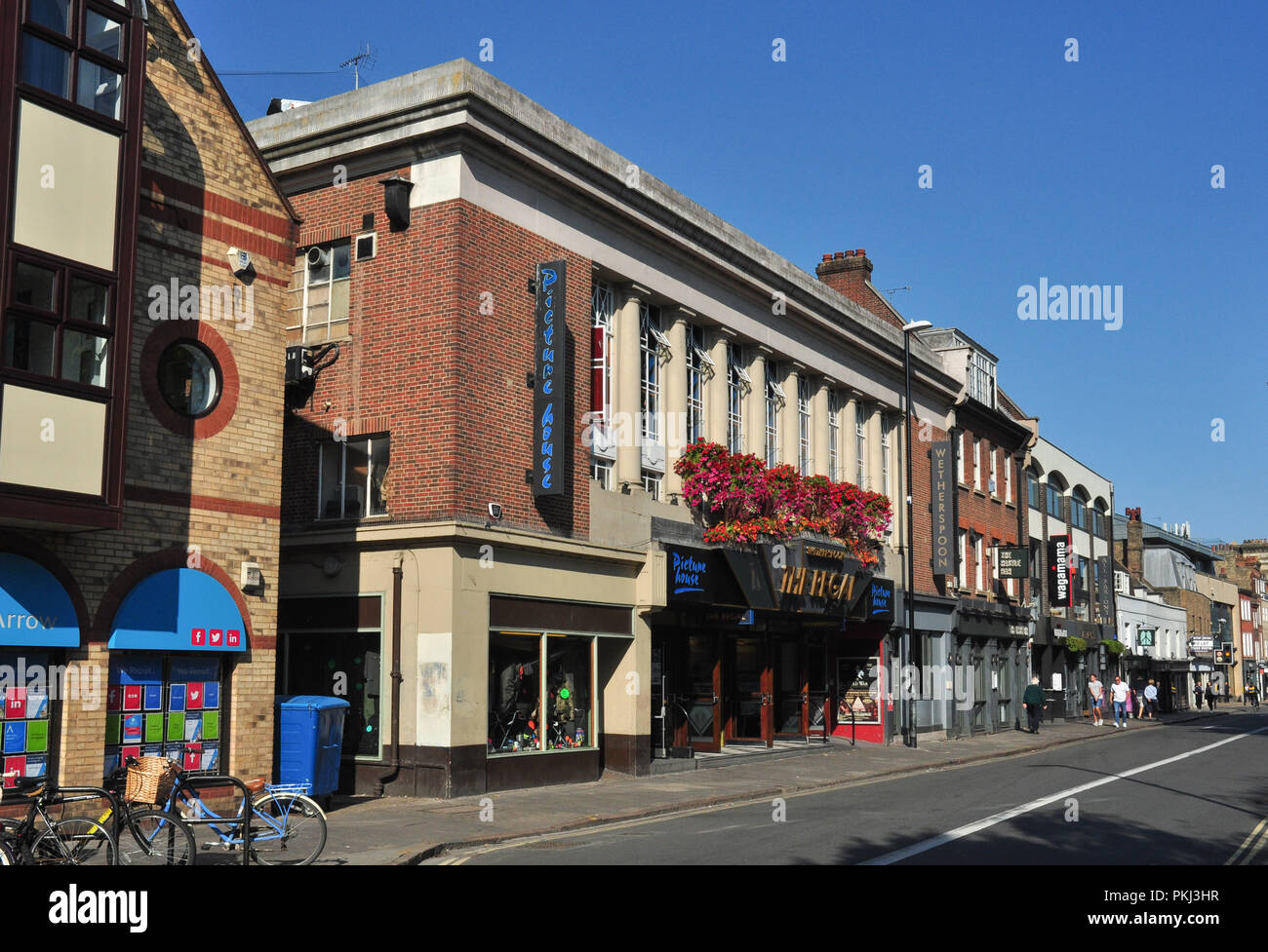 Pubs, restaurants and picture house, St Andrew's Street, Cambridge, England, UK Stock Photo