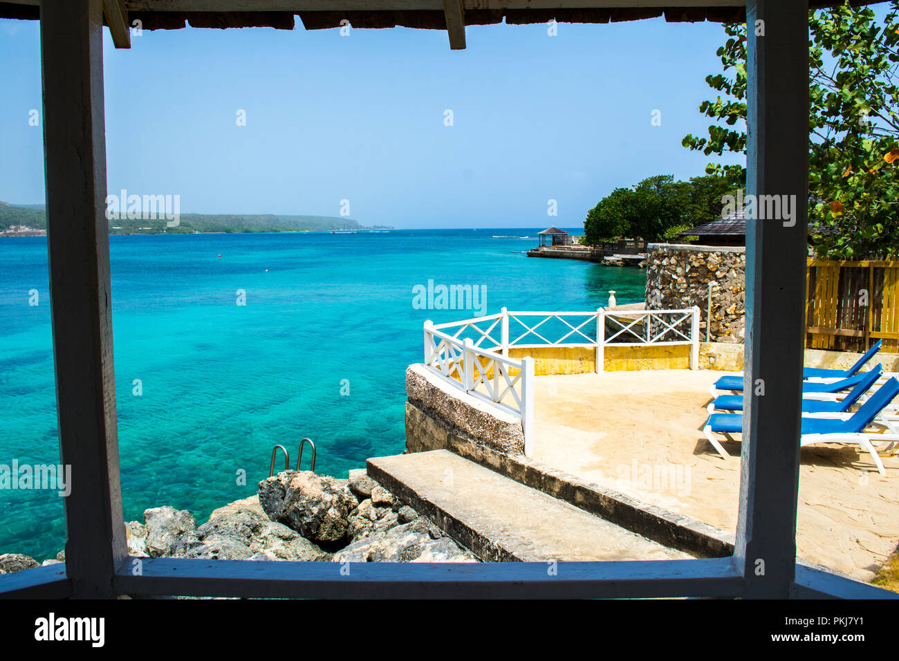 Beach View From A Hut In Discovery Bay Jamaica Stock Photo Alamy