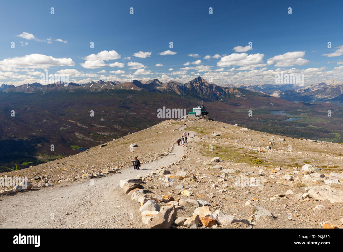 Overlooking the town of Jasper Alberta Canada from tram Stock Photo