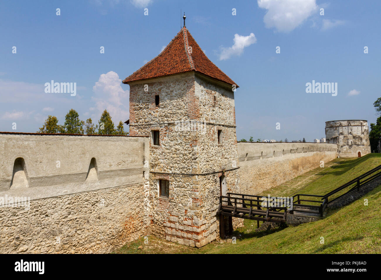 Part of the medieval Walls of Brasov Brasov, Romania. Stock Photo