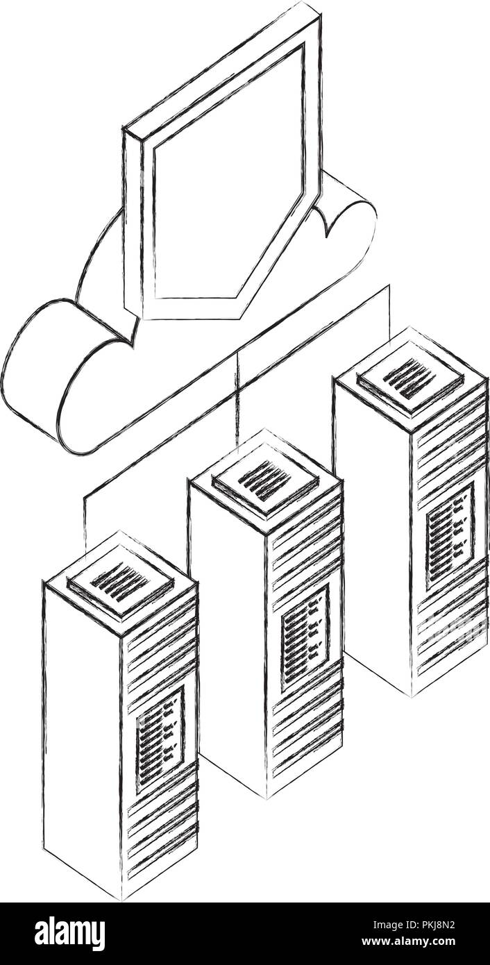 cloud computing with shield and servers data center vector illustration ...