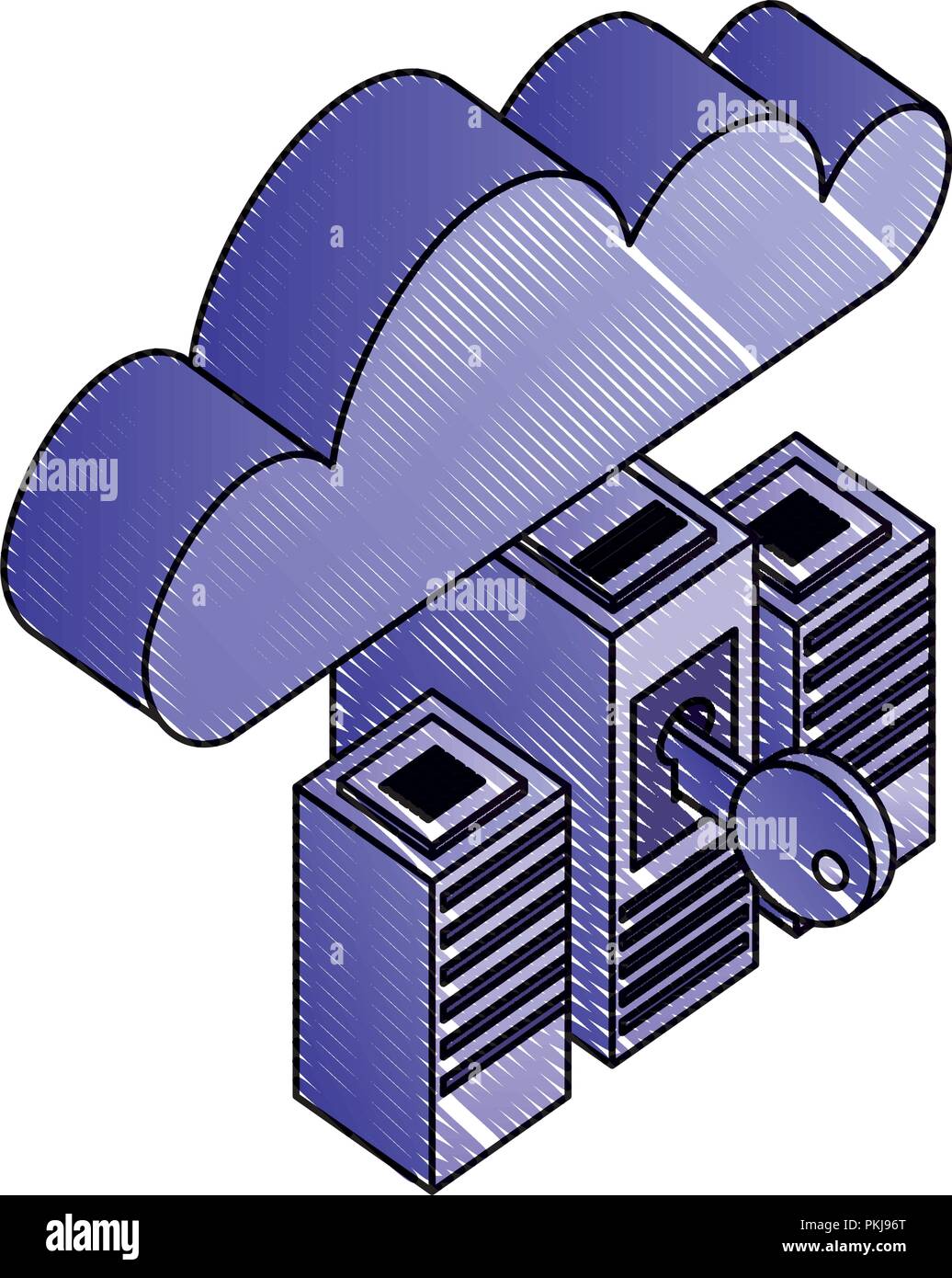 servers data center with key and cloud computing vector illustration ...