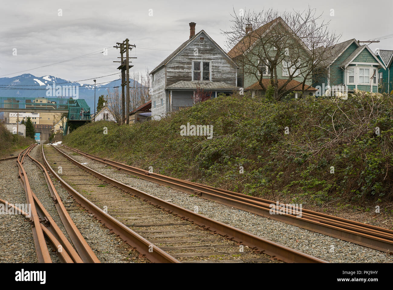 Urban Railroad Tracks, Vancouver. Railroad tracks running through an urban centre. Stock Photo