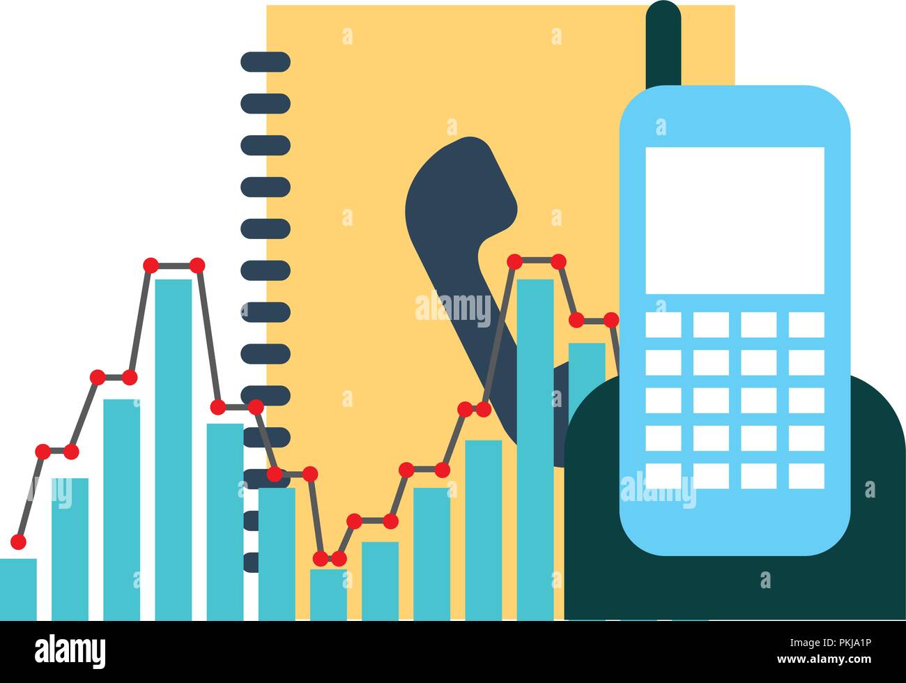 phonebook and phone with statistics vector illustration design Stock Vector
