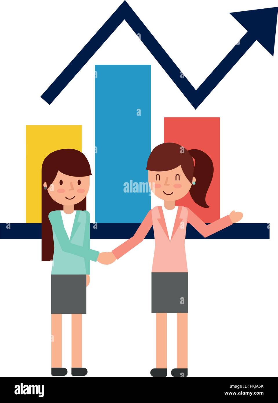 businesswomen elegant with statistics graphics vector illustration ...