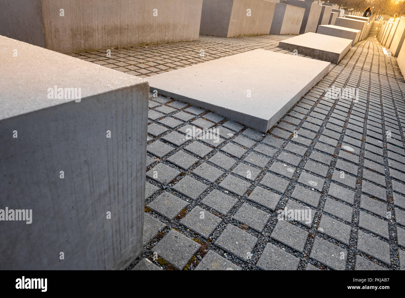 The Holocaust Memorial in Berlin is a memorial to the murdered Jews of Europe, designed by architect Peter Eisenman and engineer Buro Happold. Stock Photo