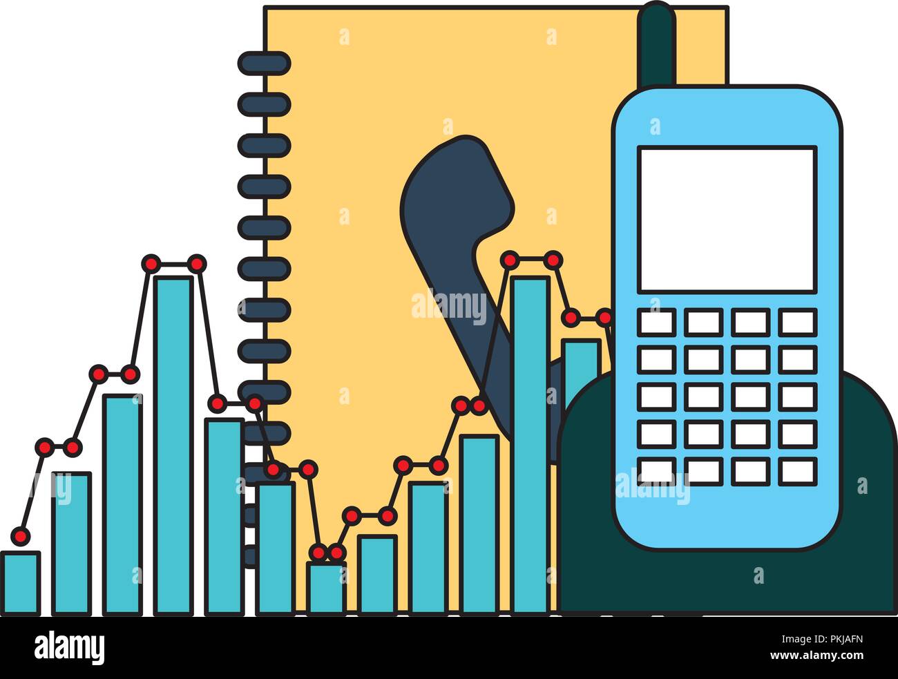 phonebook and phone with statistics vector illustration design Stock Vector