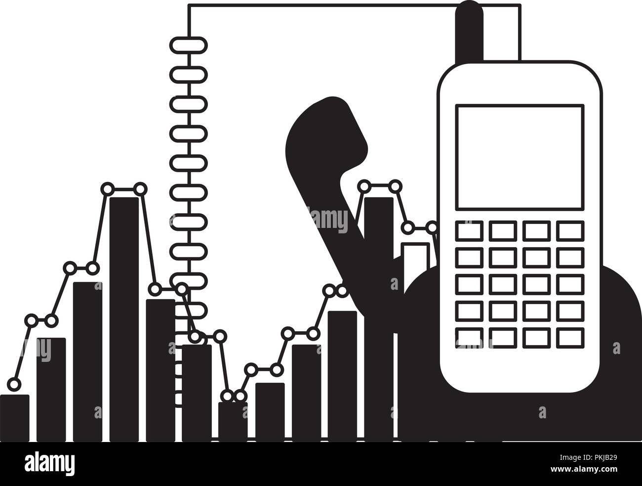 phonebook and phone with statistics vector illustration design Stock Vector