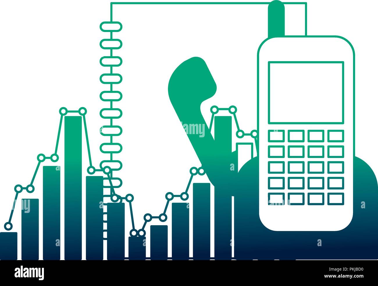 phonebook and phone with statistics vector illustration design Stock Vector