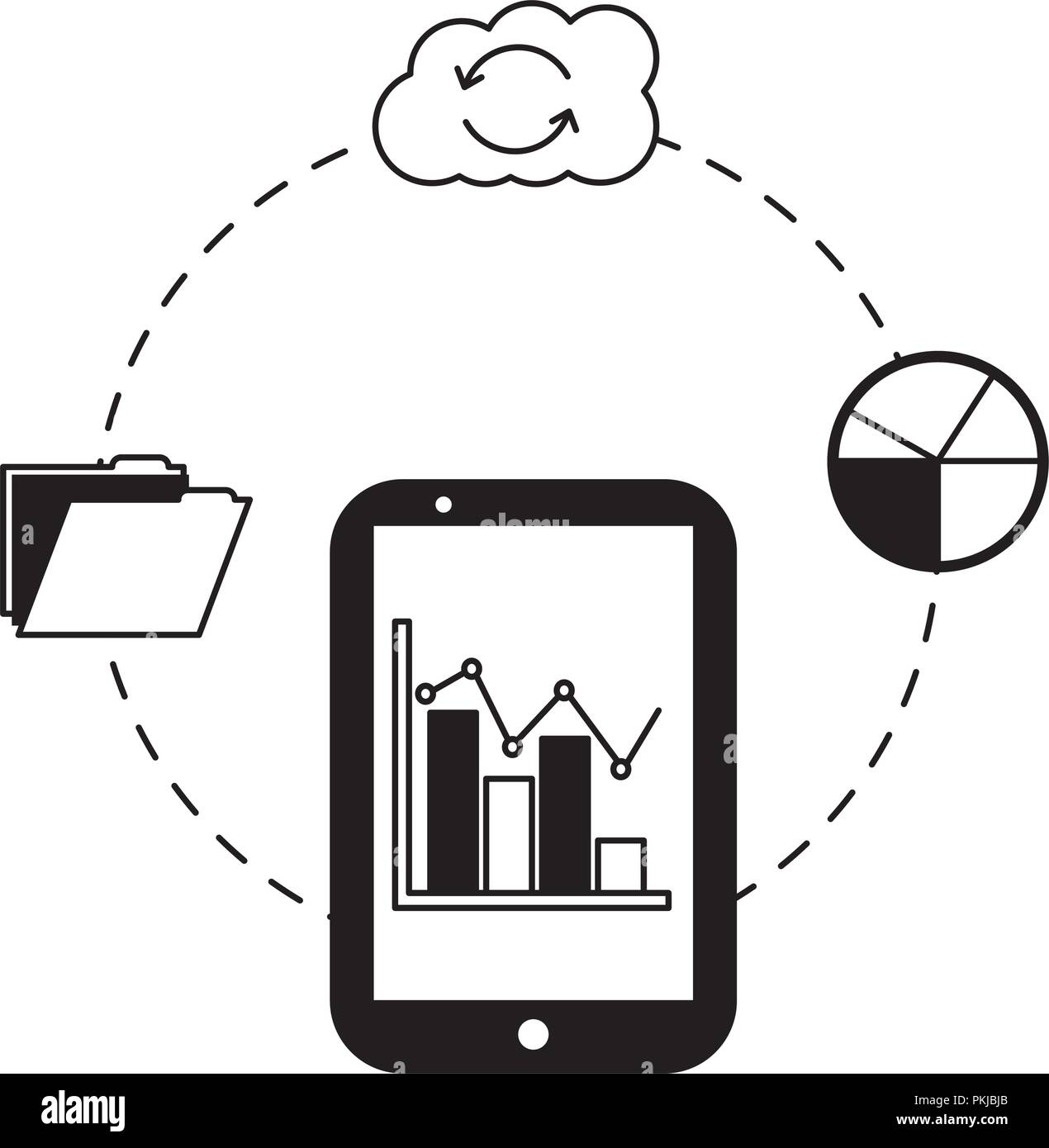 smartphone statistics report cloud storage folder vector illustration Stock Vector