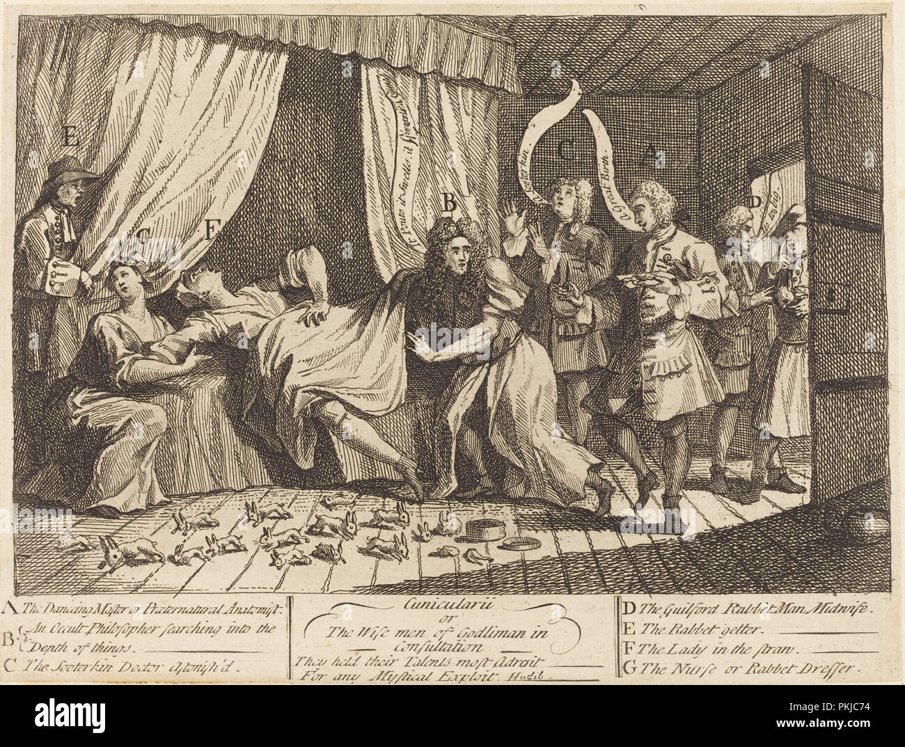 Cunicularii, or The Wise Men of Godliman in Consultation. Dated: 1726. Medium: etching. Museum: National Gallery of Art, Washington DC. Author: William Hogarth. Stock Photo