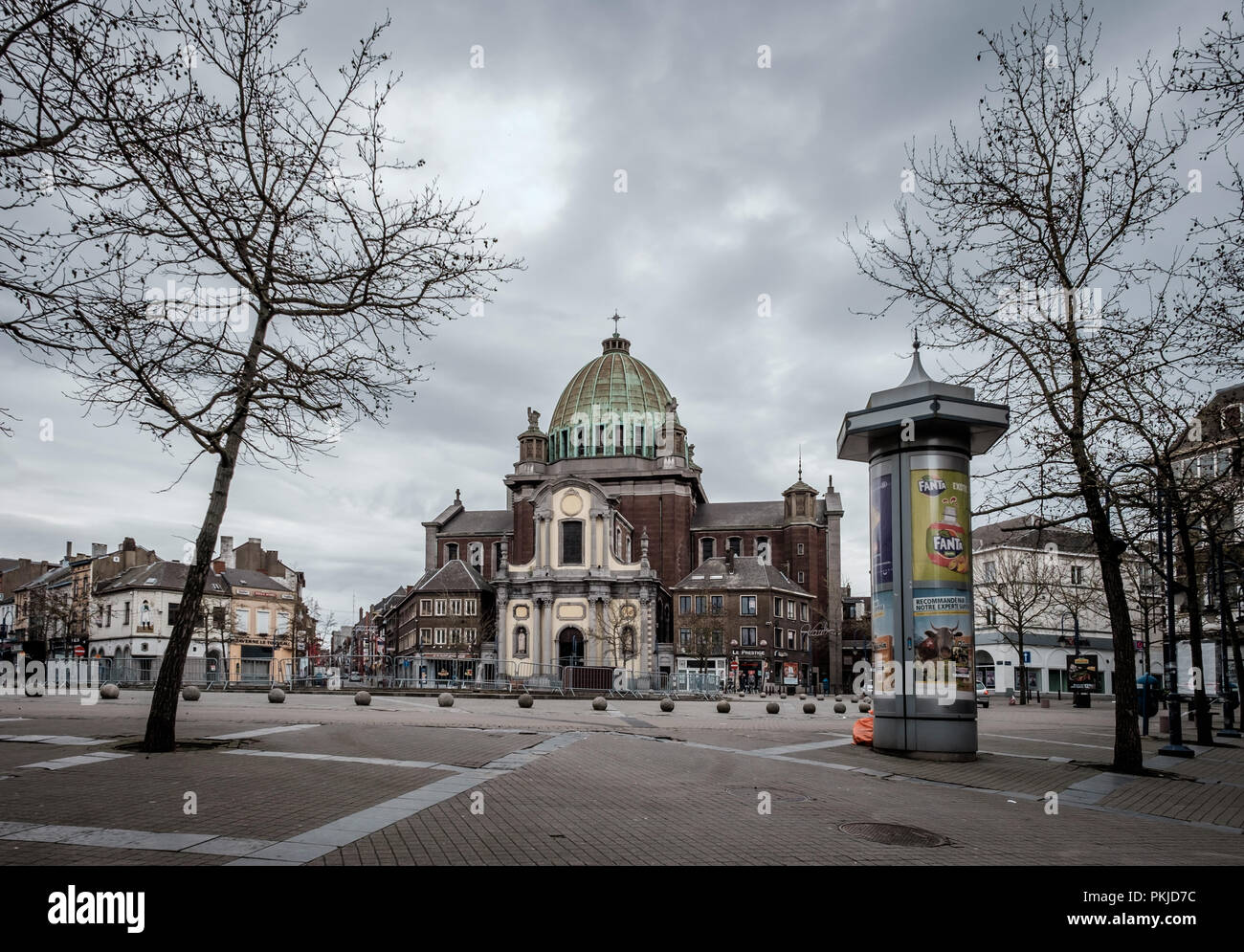 View on the landmark Saint-Christophe Church in the center of Charleroi, Monday 2 April 2018, Charleroi, Belgium Stock Photo