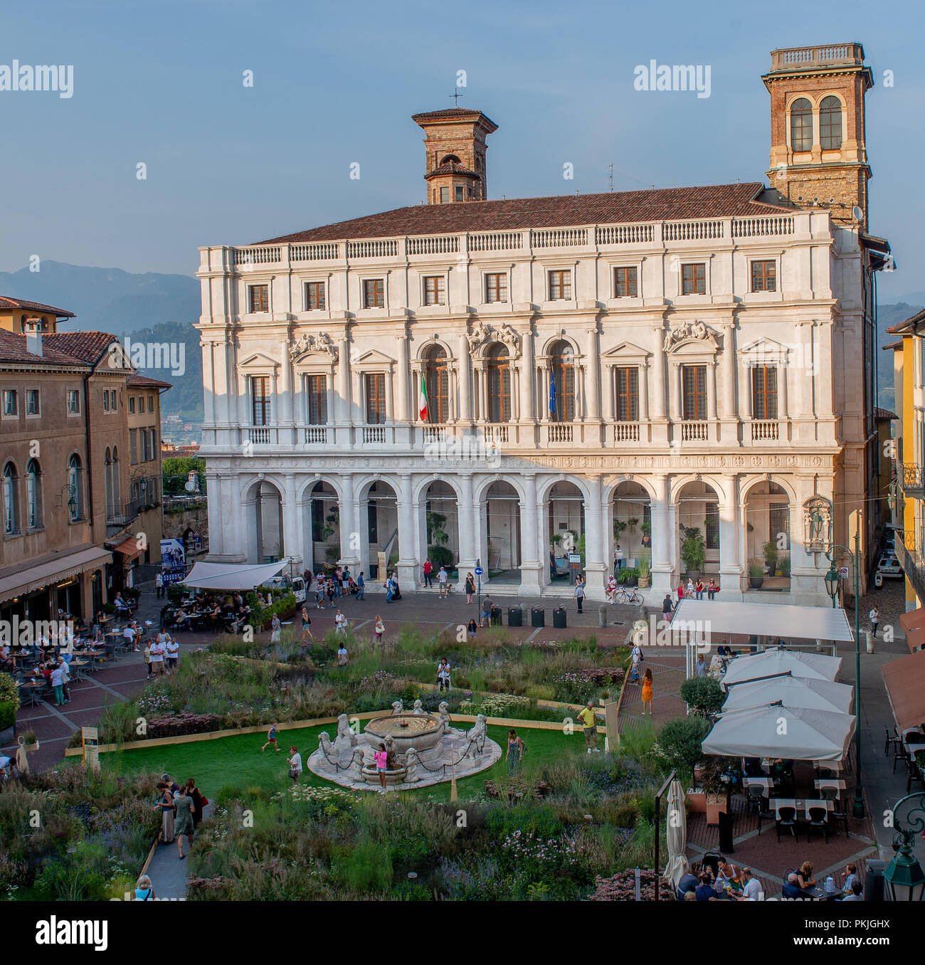 Bergamo Italy September 11 th 2018: Bergamo Old Town in a high-rise city transformed into a botanical garden for the masters of the landscape Stock Photo