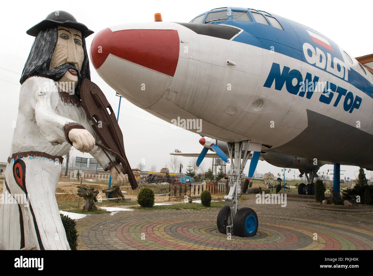 Old passenger airplane converted into a novelty restuarant, south of Warsaw, Poland, Feb 2007 Stock Photo