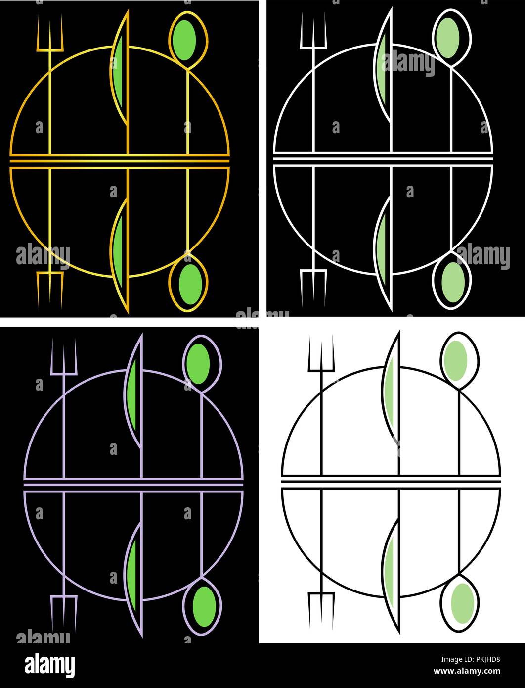 fork knife and spoon on a dark background options minimalistic and geometric restaurant logo Stock Vector