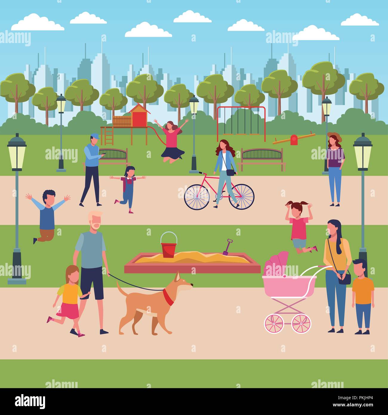 Families in park Stock Vector Image & Art - Alamy