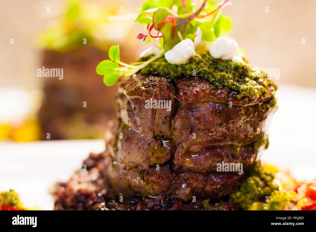 Beef grilled and served with Sauteed Broccoli, Sweet Corn, and Roasted