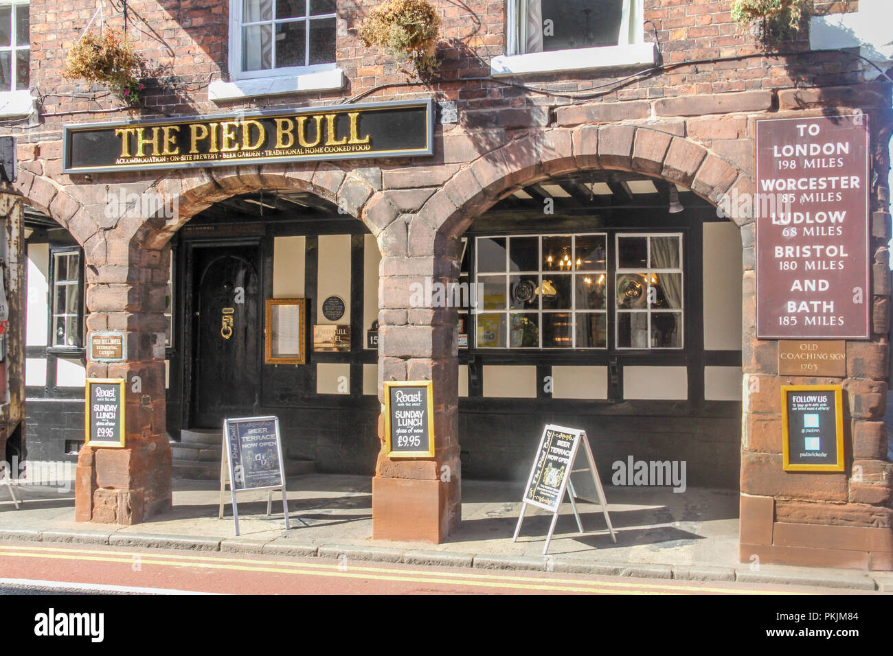 Chester, England - 16th August 2016: The Pied Bull public houses. The pub is located on Northgate Street. Stock Photo