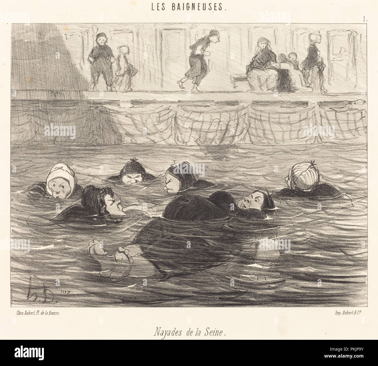 Nayades de la Seine (Sea Nymphs of the Seine). Dated: 1847. Dimensions: image: 19.2 x 24.2 cm (7 9/16 x 9 1/2 in.)  sheet: 26.5 x 34.2 cm (10 7/16 x 13 7/16 in.). Medium: lithograph on wove paper. Museum: National Gallery of Art, Washington DC. Author: HONORÉ DAUMIER. Stock Photo