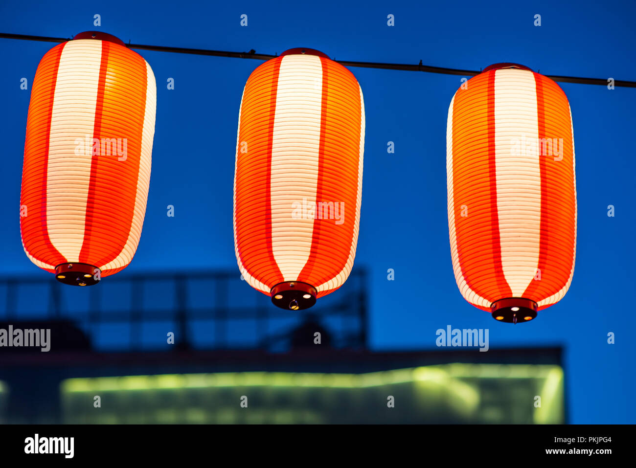 Paper Lantern orange color decoratiion at Chinatown closed up night lignt background Stock Photo