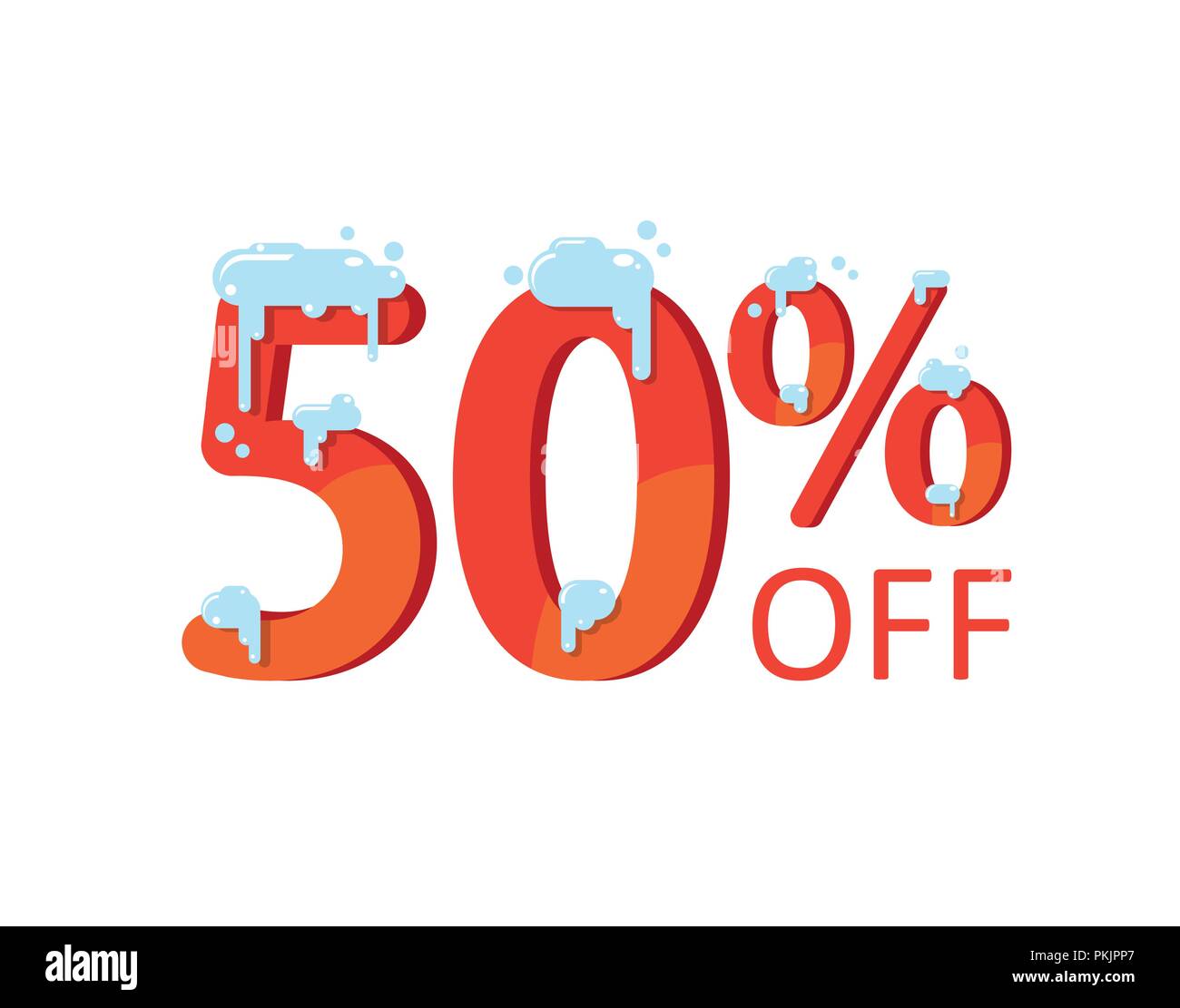 50 off. A discount of fifty percent. Numbers in the snow. Winter sale, Christmas sale, holiday sale. Flat vector illustration Stock Vector