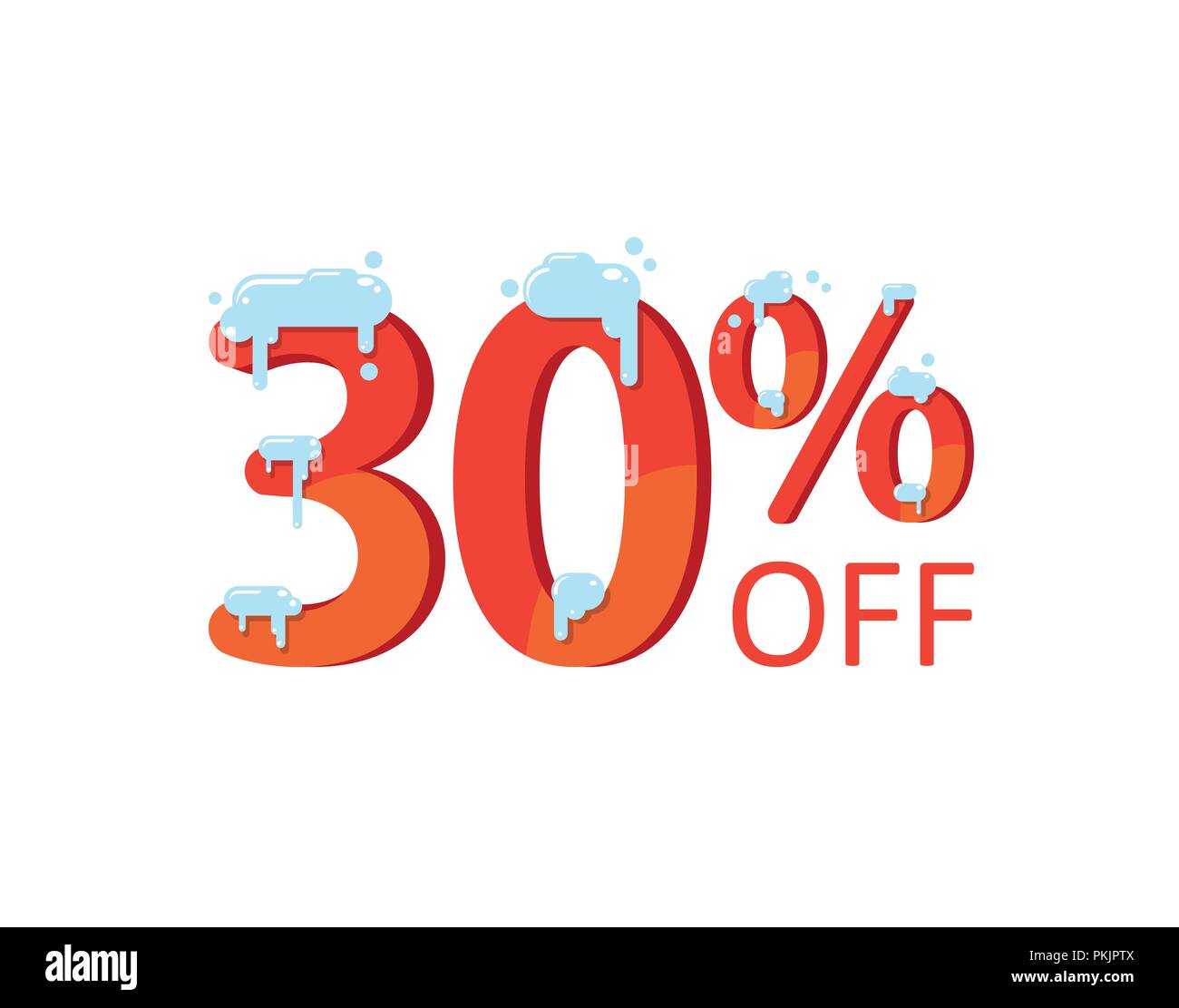 30 off. A discount of thirty percent. Numbers in the snow. Winter sale ...