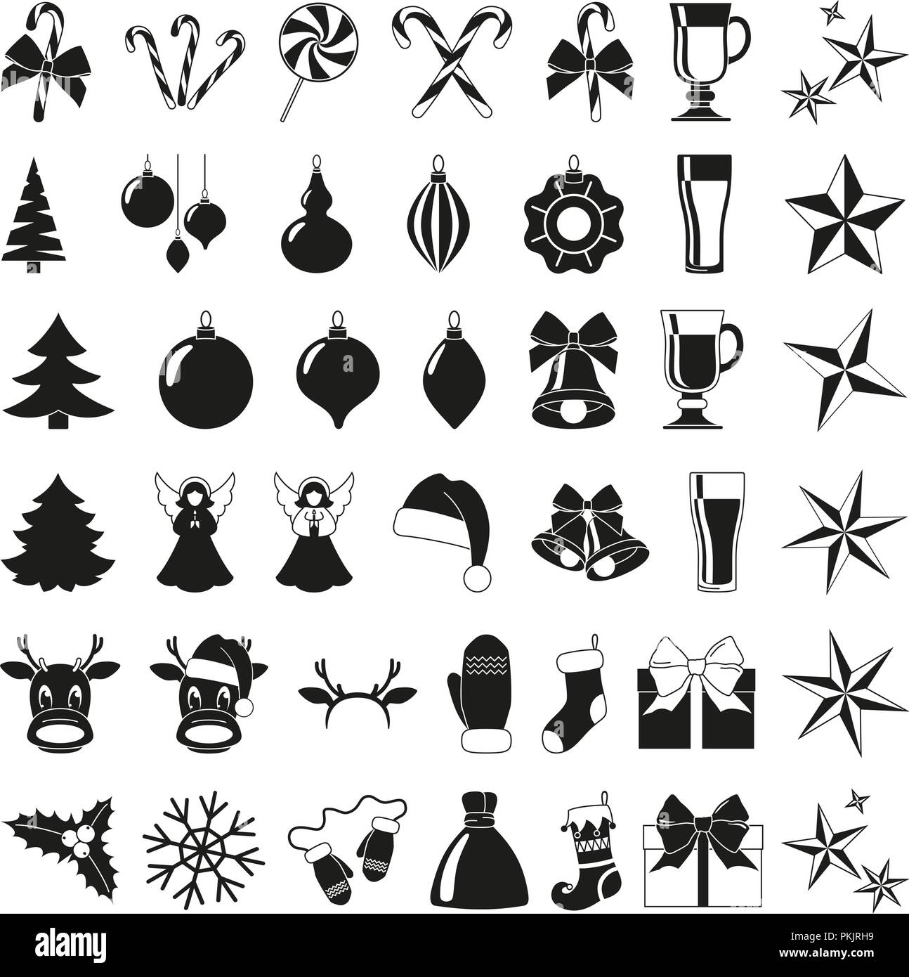 Black and white 42 christmas elements. New year holiday decorations