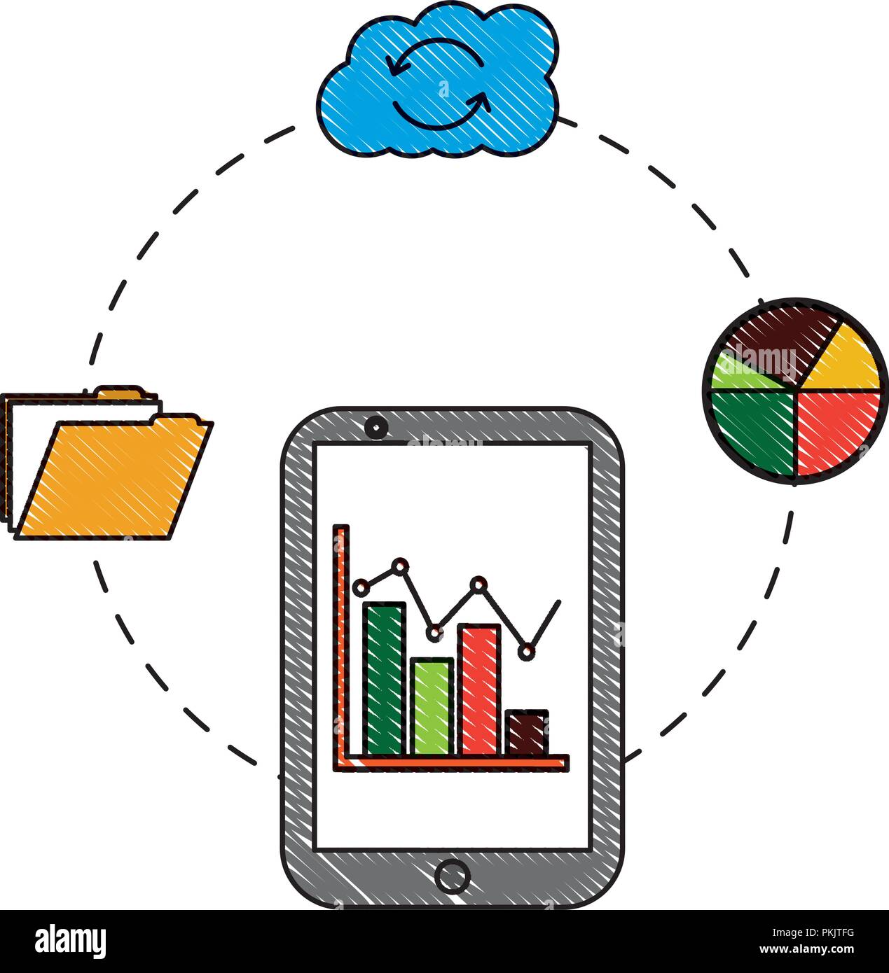smartphone statistics report cloud storage folder Stock Vector