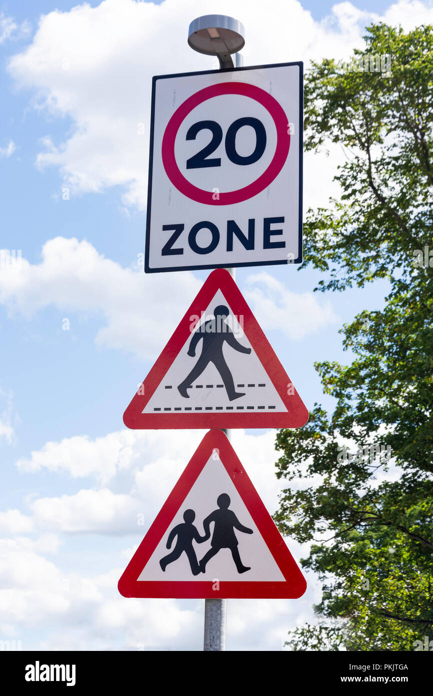Multiple traffic signs, Langley Road, Langley, Berkshire, England, United Kingdom Stock Photo