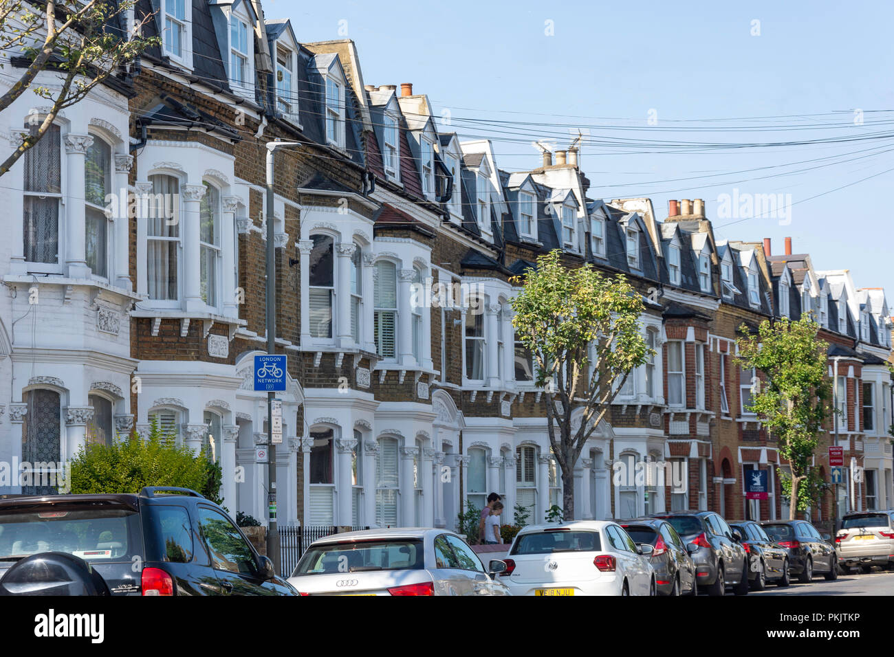 Victorian terraced houses, Norroy Road, Putney, London Borough of Wandsworth, Greater London, England, United Kingdom Stock Photo