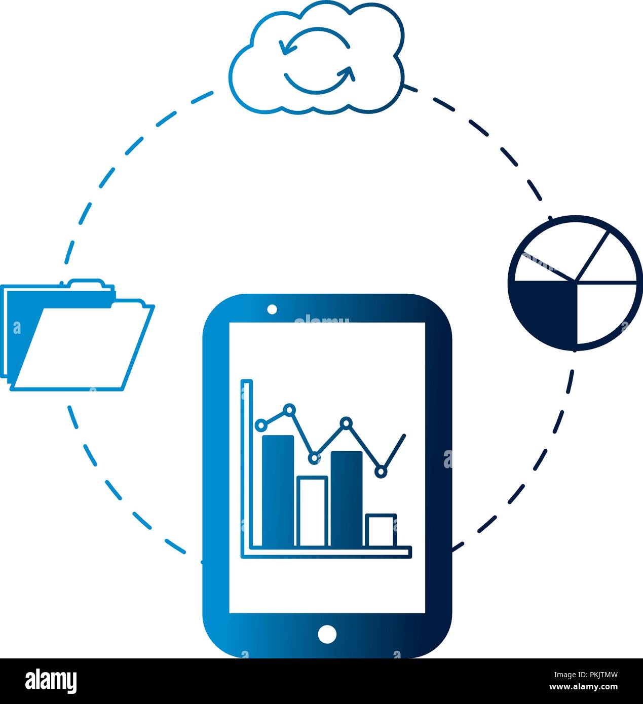 smartphone statistics report cloud storage folder vector illustration neon Stock Vector